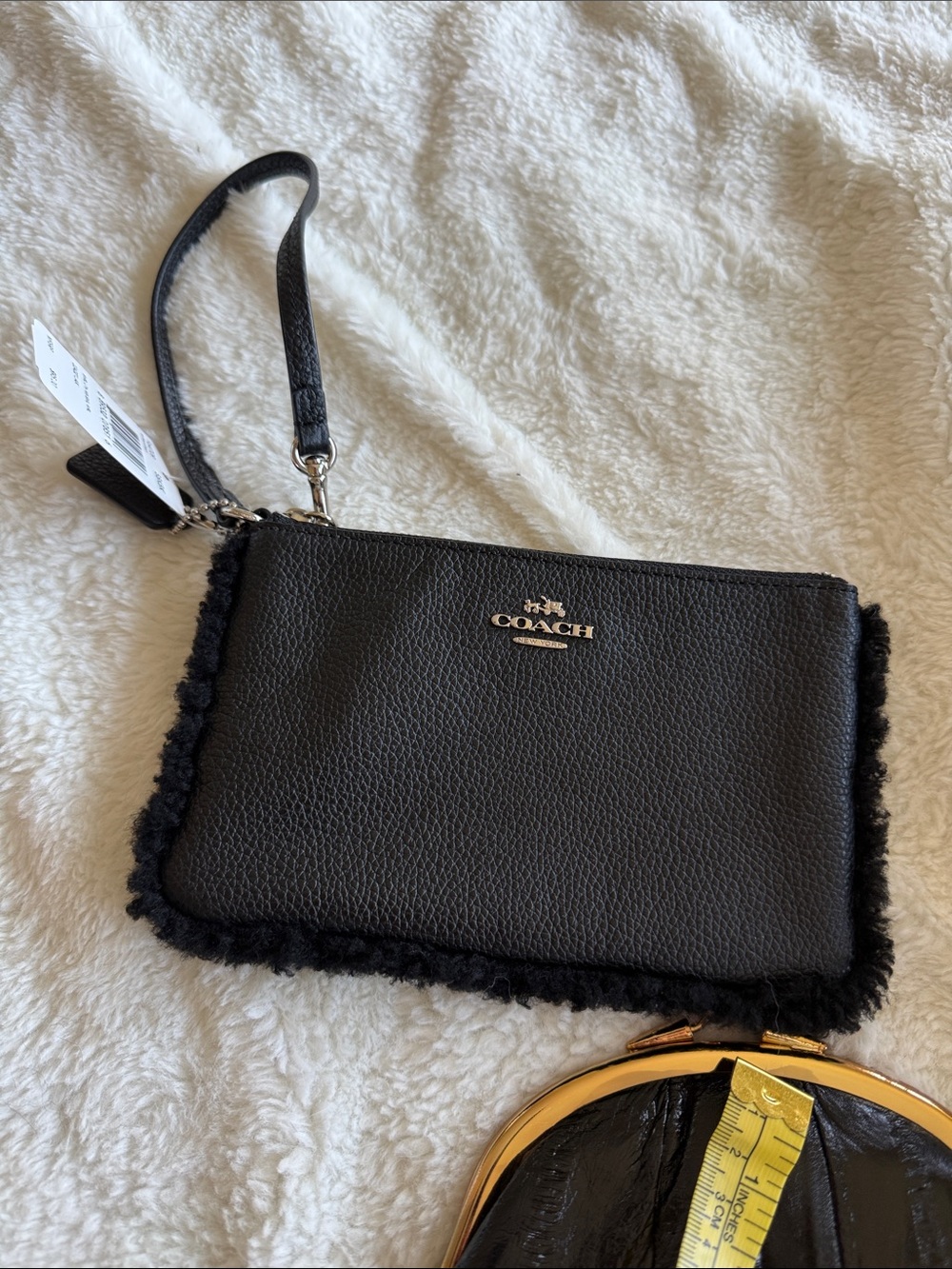 Coach Black Leather Wristlet with Shearling Trim - Picture 4 of 6